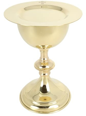 Needzo Juego de cáliz y patata de latón pequeño, taza sacramental religiosa con plato para comunión, copa de 6 x 3.75 pulgadas con placa de 4.5 pulgadas de diámetro