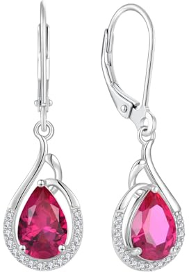 Starchenie Ohrringe 925 Sterling Silber Geburtsstein Rubin Zirkon Wassertropfen Anhänger Ohrhänger für Damen