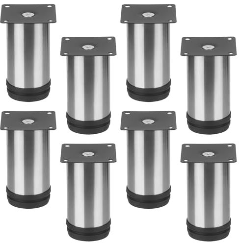 FAAING Lot de 8 Pieds de Meubles Ronds en Acier Inoxydable de 10 cm - Pieds de Meuble réglable - avec vis - pour Meubles, canapé, Table, Chaise, armoires de Cuisine