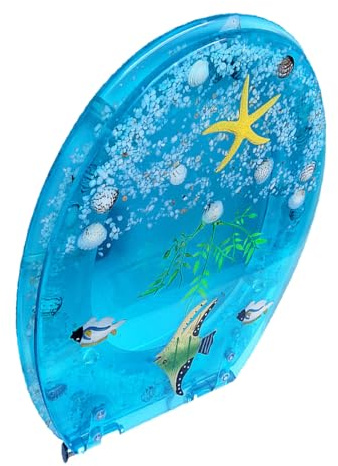 Ocean Series Art Slow Close Resin Toilet Seat Lid with Cover,3D Effects Beautiful Heavy Duty Toilet for U/V/O Type WC Toilet Top Fix Fittings, with Adjustable Hinges, Blue