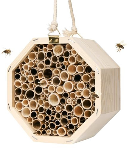 Pumwoy Bienenhaus 15 * 9 * 15cm, Bienenhotel aus Holz, Insektenhaus Insektenhotel, Nisthilfe Wildbienenhotel, Hummelhaus, für Garten- und Balkondekoration zum Aufhängen
