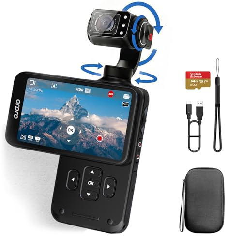 ORDRO M5 5K Vlogging Camera with 3-Axis Gimbal, 5K 30fps/4K 60fps Video, 120° Wide Angle, IR Night Vision, 3.5'' Rotatable Touch Screen, Face Tracking & 64GB Card for YouTube TikTok