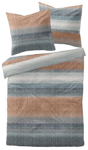 Traumschlaf Biber Bettwäsche Elverum blau – flauschig weiche & warme Winterbettwäsche aus 100% Baumwolle – atmungsaktiv, hautsympathisch & mit Reißverschluss – 240x220 cm + 2X 80x80 cm