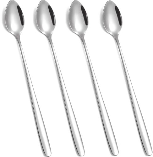 tiokin Latte Spoons Long Handle Coffee Spoons Teaspoons Set of 4 Stainless Steel 7.8Inches Tea Spoon Mixing Stirring Spoon for Latte Coffee Espresso Iced Tea Milk Shake Ice Cream Sundeas Cool Drinking