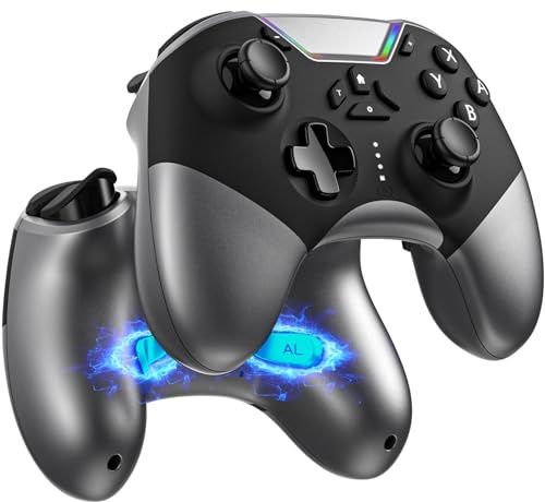Ligame Wireless Switch Controller, PC Game Controller Compatible with Switch/Lite/OLED, Windows, Android and iOS, Support to Programming/Turbo/Motion/Vibration/RGB Functions, Black