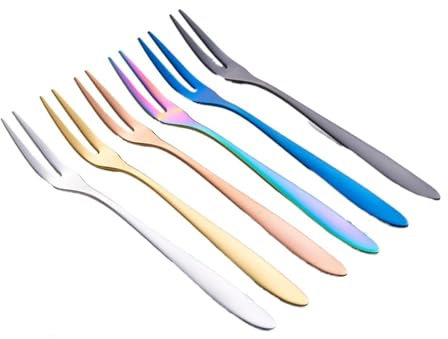 OZXLH 6Pcs Stainless Steel Fruit Fork Set 304 Tableware Snack Cake Dessert Forks Cutlery Fork Two-tine Fork Cafeteria Home Flatware(Rose gold)