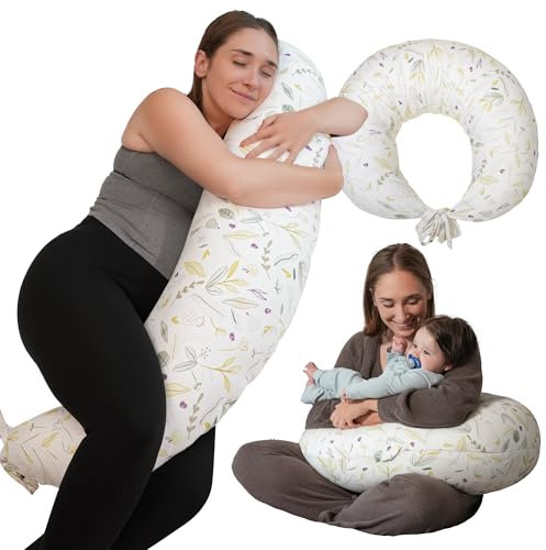DancesCat Cojín de embarazo desenfundable, almohada de lactancia con funda 100% algodón, almohada para lactancia y lactancia infantil, multifunción, cojín para embarazo para dormir