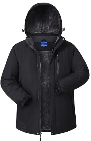 CNBQDD Winter Jackets Coats for Mens Waterproof Warm Ski Jackets Fleece Lined Outdoor Snow Skiing Parka Coats with Hooded(Black,Small)
