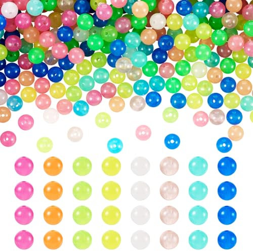 Sparkeads 384 Pcs Glow in The Dark Round Beads 10 mm Colorful Luminous Beads Resin Gumball Spacer Beads Bulk for Necklace Earring DIY Jewelry Bracelet Ornament Key Chain Accessory