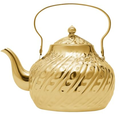 Edelstahl-Teekanne, 2L Teekanne mit Teesieb, Wasserkanne, Kaffeekanne passend für Familienhotelrestaurants, 20.5 * 20cm Herausnehmbar Tropffrei Haushalt (Gold)