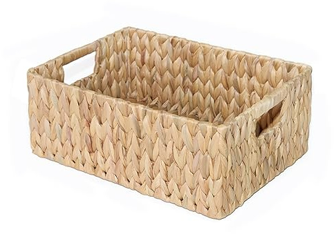 Wickerfield Large Woven Water Hyacinth Shelf Storage Basket with Handles