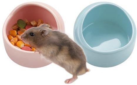 VanEnjoy 2 Stück kleine Hamster-Futternapf aus Keramik, Meerschweinchen, kein Verschütten, Hamsterfutter und Wassernapf, Kleintier-Futternapf für Chinchilla, Igel, Hamster, Rennmäuse, Rosa und Blau