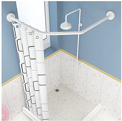 LULUMAIC Duschvorhangstangen, quadratisch, Duschvorhangstange, gebogen, ohne Bohren, rautenförmig, rostfrei, ausziehbare Duschstange, verstellbare Vorhangstange für Badezimmer, Umkleidekabine, weiß,