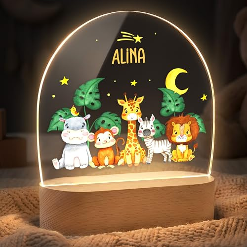 Lilleta ® Personalisiertes Nachtlicht für Baby & Kinder - Tierwelt (004.04) - Personalisierte Geschenke Baby - Geschenk zur Geburt, Taufgeschenk Mädchen Junge, Babygeschenke, Neugeborenen Nachtlampe
