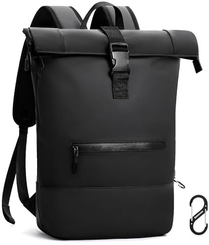 Reiseresa Rolltop Rucksack Herren Damen Wasserdicht Große Laptop Rucksack Reiserucksack mit Multifunktionale Kletterschnalle für Reisen, Arbeit, Uni Schule (Schwarz-1) (Schwarz, L)