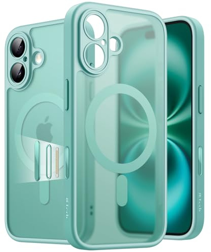 JETech Cover Magnetica Opaca per iPhone 16, Verde Acqua | Compatibile con MagSafe, Pulsante di Controllo della Fotocamera, Retro Traslucido, Custodia Protezione Antiurto Sottile