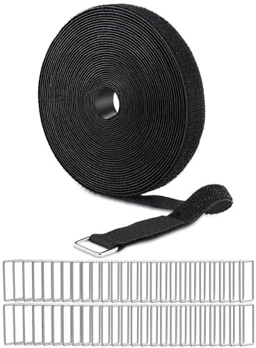 2.5CM×10M Adjustable Cable Straps with 50 Buckles, Cut-to-Length Cinch Strap, Reusable Fastening Cord Ties, Hook and Loop Securing Strap for Cable Tidy, Wire Management, Cord Organiser, Black