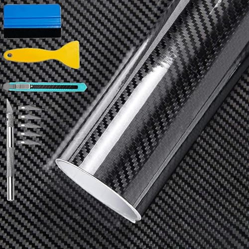 6D Carbon Fiber Vinyl Wrap, Foneso Self Adhesive Film, High Glossy Car Vinyl Roll, Adapted to The Appearance and The Interior of Motorcycles, Computers, Cars (6D Black with Tool, 30cm x 150cm)