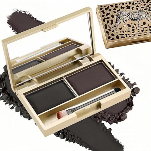 Eyebrow Powder Kit 2 Colours Fills - Waterproof Eyebrow Palette, Includes Dual-Angle Brush & Mirror For Easy Application. Long-Lasting, Smudge-Proof Brow Filler And Definer, Black and Dark Brown