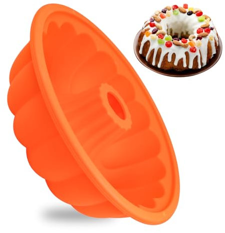 Holzsammlung Fluted Ring Cake Tin, 24cm/9.45Inch Silicone Cake Mould, Cake Pan with Non-Stick Coating, Round Baking Tin Cake Tray Jelly Mould, Baking Dish for Gugelhupf Mousse Chocolate Jelly Bread