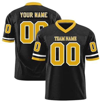 Custom American Football Jersey Printed Team Logo Name Number Sports Breathable Quick Dry T Shirt Personalized Jerseys for Men Women Youth Preschool Black