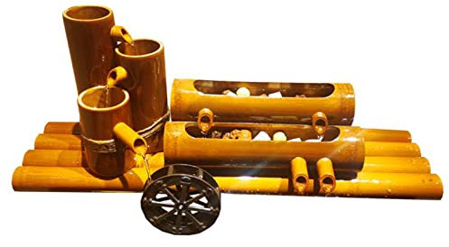 HAVVMK Bamboo Water Fountain Japanese Garden Decor,Bamboo Fountain Kit,Zen Garden Water Fountain Bamboo Water Feature Pump Water Landscape (70cm/27.6in)