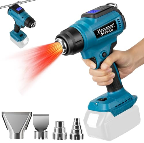 Pistola de aire caliente con batería para Makita 18 V (sin batería), pistola de calor manual de 550 °C con 4 boquillas de acero inoxidable, temperatura ajustable y control de aire con pantalla LCD