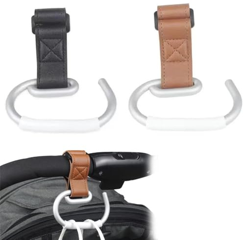 KIRZAX Confezione da 2 ganci per auto, gancio per auto in alluminio, gancio con fibbia elettronica in pelle nera, gancio per borsa da passeggino, gancio universale per borsa da auto