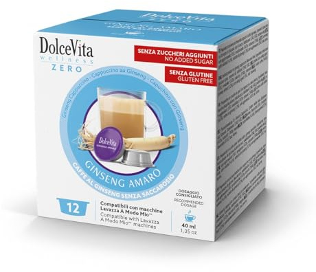 Dolce Vita 48 Capsule GINSENG AMARO Compatibili con A Modo Mio - Prodotto Senza Glutine - Per Macchine Caffè Sistema A Modo Mio -