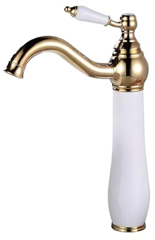 Basin Tap Full Copper Bathroom Washbasin Hot and Cold Natural Jade Faucet Household Bathroom Countertop Basin Faucet High (Golden High)