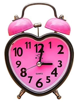 DUANxiaoyanK A forma di cuore in metallo doppia campana sveglia senza ticchettio silenzioso scrivania sveglia da viaggio carino - rosa
