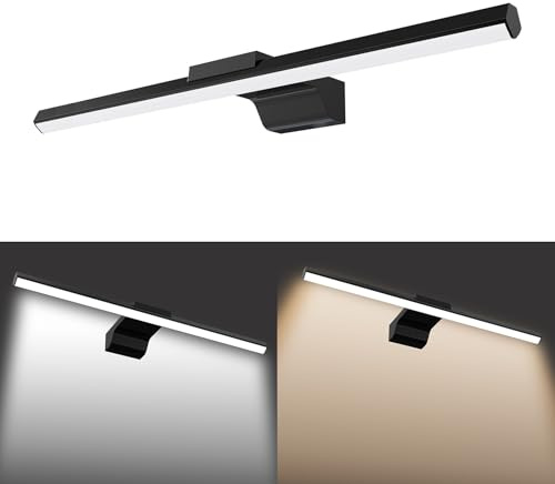 UISEBRT 15W 60cm Spiegellampe Badezimmer, Badlampe Wand, Spiegelleuchte Bad mit 1050LM, Schwarz Badezimmer Lampe Modern IP44 Schrankleuchte für Wandbeleuchtung und Spiegel Beleuchtung, Typ B Kaltweiß