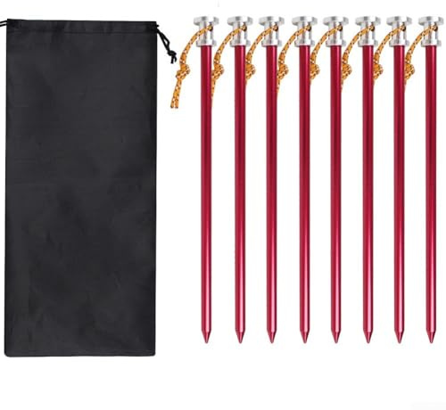 Robuste Aluminium-Zeltheringe, 23 cm, Zeltheringe mit Seilheringen, für Sand, Schlamm und Gras, für sichere Zeltverankerung, Rot, 8 Stück