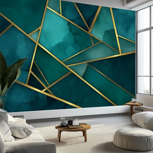 Abstrakte Kunst Kinderzimmer Fototapete Wandbild, Marmor Geometrie Gold Streifen Tapeten Vliestapete für Wohnzimmer Schlafzimmer Kinder Fototapete - leicht anzubringen Wandtapete 250 x 175 cm (B x H)