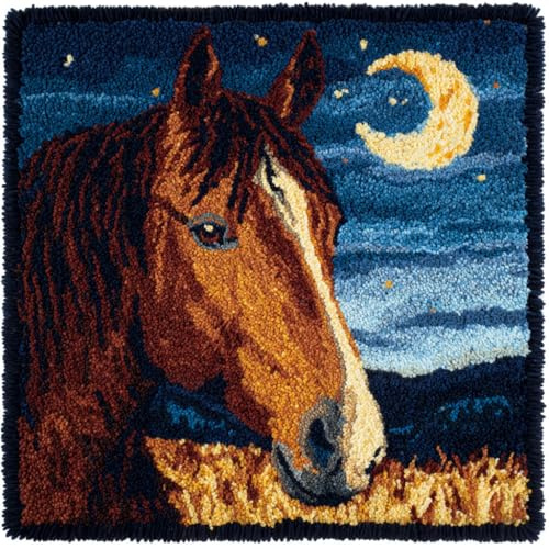 AMBATTERY KnüPfkissen Set Tier Pferd Kissenbezug Teppich Stickerei Set KnüPfset KnüPfbild FüR AnfäNger, Erwachsene, Kissen Zum Selber Knüpfen 43x43cm