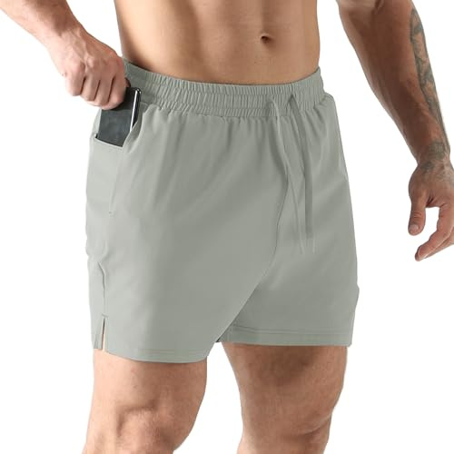 Jupmov Men's Gym Running Shorts with Zipper Pocket | 5 Inch Lightweight Stretch Athletic Training Shorts Breathable Waterproof Gym Shorts for Men
