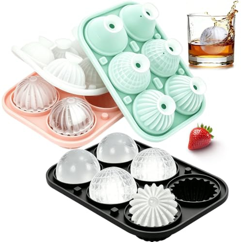 Runde Eiswürfelform Silikon mit Deckel, 3 Stück Silikonschale | für 5cm Eisbälle mit Trichter, BPA-frei, Leicht zu Entnehmende Eiswürfelformen, Runde Eiswürfel für Whisky Cocktails