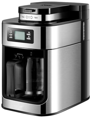 Ejoyous con Temporizador 24h, de Filtro Programable de 1L de Goteo con Jarra de Vidrio Molinillo de Café Integrado con Molinillo 2-8 Tazas (Enchufe de la UE)