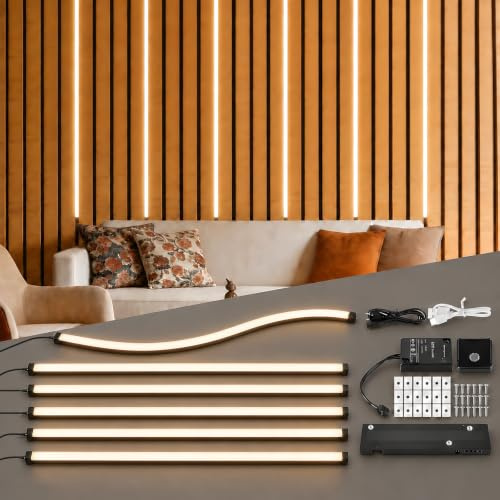 LED Strip Lights for Acoustic Wall Panels, 6 x 100CM Acoustic Panels Embedded LED Light Strip with Touch Switch, Black LED Wall Lights for Acoustic Wall Panel, Wood Slat, Shelves, Cuttable, Dimmable