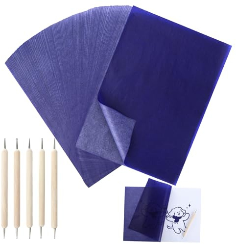 100 Blatt Pauspapier A4, Kohlepapier mit 5 Stück Prgestift, Wiederverwendbar Blaupapier zum Durchschreiben A4, Einseitig Transferpapier Durchschlagpapier für Paper Leinwand Holzprojekten Keramik