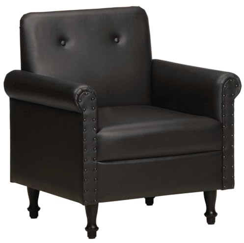 hliofuir Sessel Schwarz Echtleder – kompakter Ledersessel Büffelleder 65 x 57 x 73 cm, Modernes Design & Robustheit für Living Room, Schlafzimmer und Balkon
