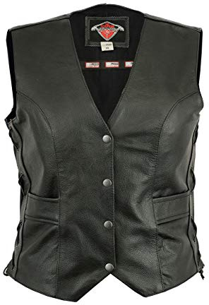 Texpeed - Chaleco de motorista para mujer - Con cordones y bolsillos - Cuero - EU42 - Pecho 102 cm
