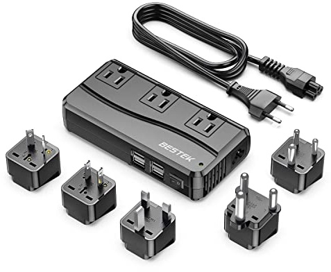 BESTEK 250W Power Converter 3-Outlet and 4-Port USB Travel Voltage Transformer 220V to 110V with Type G/D/M/AU/US Travel Plug Adapters