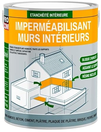 PRO COM Résine d'étanchéité mur intérieur, anti-humidité, anti-salpêtre - Plâtres, pierres, briques, ciment, béton 2.5 litres