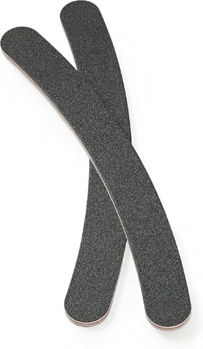Manicare Lot de 2 limes à ongles incurvées en forme de boomerang pour une utilisation facile, en émeri noir, pour ongles naturels et artificiels, grain moyen double face, pour manucure et pédicure