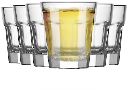 6x Clear 45ml Aras Shot Glasses - Small Vodka Tequila Jelly Cocktail Mini Dessert Party Drinking Glass Cups Set - By LAV