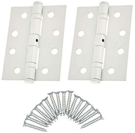 Door Hinges 4 102mm Ball Bearing 1 Pair Pack [2 Hinges & Screws] White