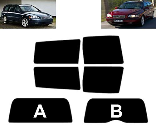 Passgenaue Tönungsfolie für-Volvo V70 5-Türen Kombi 2000-2007 Heck/Seitenscheiben (05% Tiefschwarz, B)