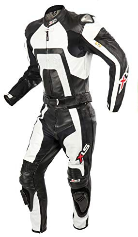 XLS Lederkombi Herren Zweiteiler Schwarz Weiß Echtleder zweiteilige Motorradkombi (54)