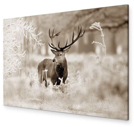 murando HandArt Bilder auf Leinwand Hirsch 1 tlg Leinwandbild Wandbilder Wohnzimmer Wanddekoration Moderne Kunst - Natur Tier Landschaft g-C-0057-b-d